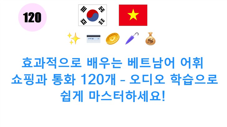 효과적으로 배우는 베트남어 어휘: 쇼핑과 통화 120개 – 오디오 학습으로 쉽게 마스터하세요!